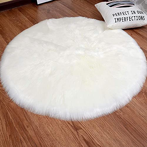 HLZDH Oveja de Piel sintética Felpudo Alfombra Antideslizante Lujosa Suave Lana Artificial Alfombra para salón Dormitorio baño sofá Silla cojín (45 x 45 CM, Blanco)