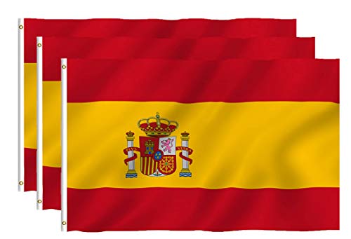 Hollylife Paquete de 3 Banderas Grandes de España, 150 x 90 cm, Anti UV y Viento, con 2 Ollados Laterales Izquieras, para Asta de Bandera Festivales Procesión Jardín Exterior