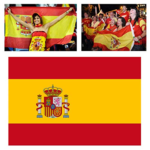 Hollylife Paquete de 3 Banderas Grandes de España, 150 x 90 cm, Anti UV y Viento, con 2 Ollados Laterales Izquieras, para Asta de Bandera Festivales Procesión Jardín Exterior