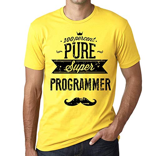 Hombre Camiseta Vintage T-Shirt Gr��Fico 100% Pure Programmer Amarillo