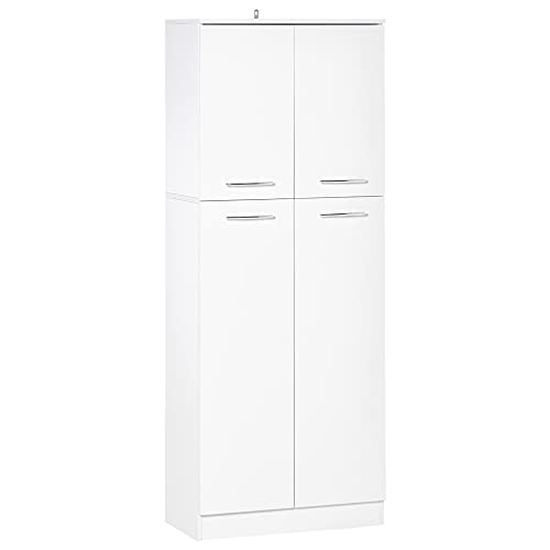 HOMCOM Armario Alto de 2 Puertas Mueble Auxiliar de Almacenaje Multifuncional con 5 Estantes y Baldas Ajustables Moderno para Salón Dormitorio Cocina 59x31x155 cm Blanco