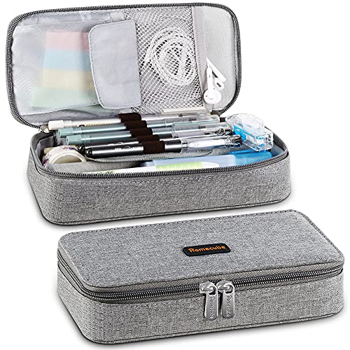 Homecube - Estuche para lápices de gran capacidad de almacenamiento, organizador de escritorio, papelería con cremallera para suministros escolares y de oficina, 22 x 11 x 5,5 cm, color gris