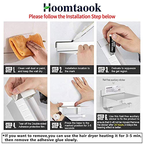 Hoomtaook Portarrollos para Papel Higiénico Portarrollos Baño Adhesivo Portarrollo para Papel Higiénico, Autoadhesivo, Aluminio, Acabado Mate