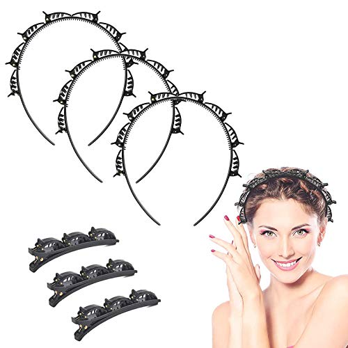 Horquilla de peinado de doble flequillo,6 Piezas Diadema con pinzas,Diadema Doble Trenzada,Horquilla de peluquería,Doble Capa Twist Trenza Diadema Herramientas