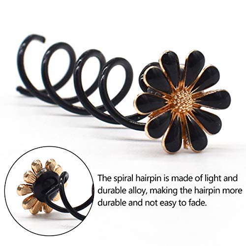 Horquillas en Espiral,Liwein 40 piezas Horquilla Espiral Pelo Negro Margarita Punta Redonda Sin Rasguños Horquillas de Metal de Tornillo de Clip Giratorio para Mujeres Estilo de Cabello DIY