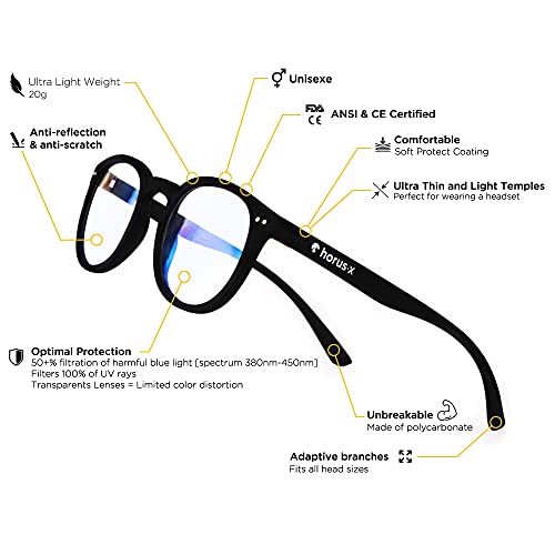 HORUS X • Gafas Anti Luz Azul Reposo CASUAL • Gafas Protección Filtro Luz Azul & Anti UV (Pantallas Ordenadores PC Tablets Smartphones) • Gafas Ordenador Hombre y Mujer (Unisex)