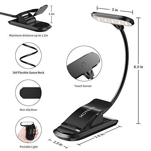 HOTERB Luz de Lectura,Lampara Lectura 9 LED 3 Modos Luz de Libro con Sensor Táctil,Libro Luz Led Iluminación para Lectura 360 ° Flexible Lampara para Leer en la Cama,Tablet,Libro,PC,Negro