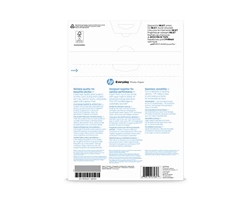 HP Everyday Photo Paper, Q2510A, 100 hojas de papel fotográfico brillante avanzado, compatible con impresoras de inyección de tinta, A4, peso del material de impresión 200 g/m²