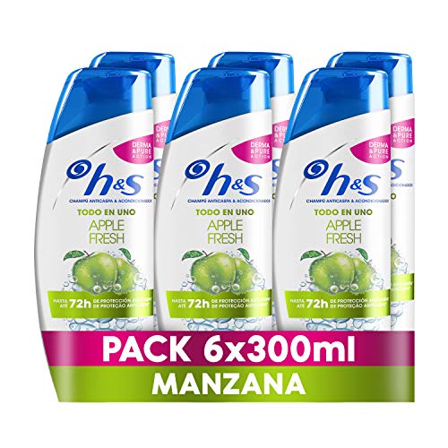 H&S Apple Fresh Todo En Uno Champú Anticaspa Y Acondicionador, 6 x 300 ml