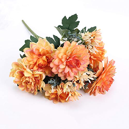 HUAESIN Ramo de Flores Artificiales Margaritas Decoracion 10 Cabezas Flor Naranja Artificial de Seda para Otoño Decoracion Halloween Navidad Todos los Santos Jarrones Boda Fiesta Mesa Hogar