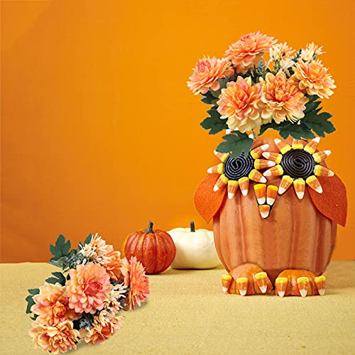 HUAESIN Ramo de Flores Artificiales Margaritas Decoracion 10 Cabezas Flor Naranja Artificial de Seda para Otoño Decoracion Halloween Navidad Todos los Santos Jarrones Boda Fiesta Mesa Hogar