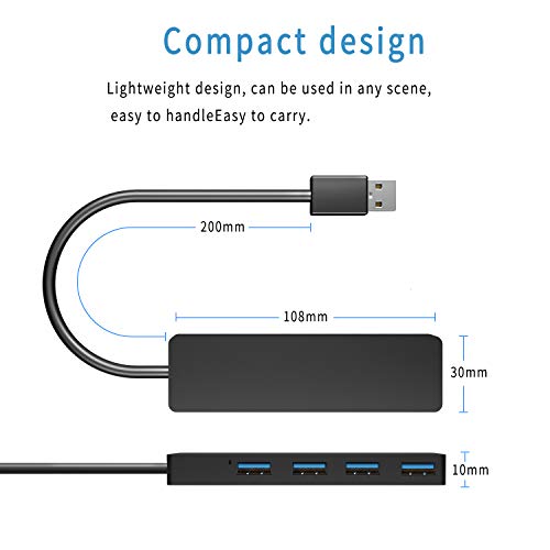 Hub USB 3.0, 4 Puertos USB Extra Delgado Ultraligero, Concentrador de Datos Adaptador USB Compatible con MacBook Air/Pro/Mini, iMac,MacPro,PS4,Xbox,Surface Pro,XPS,PC,Unidades Flash USB,Mobile HDD