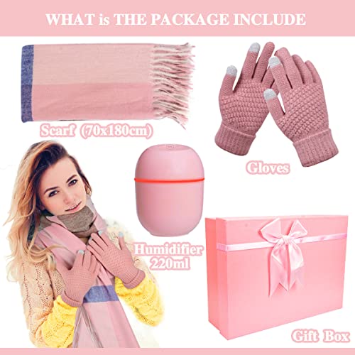 Humidificador Guantes Bufanda Juegos de regalo para Mujer, Mini Humidificador Portátil Silencioso para Oficina Coche Dormitorio, Bufandas y Guante para Mujer Regalos de Invierno para Mujeres