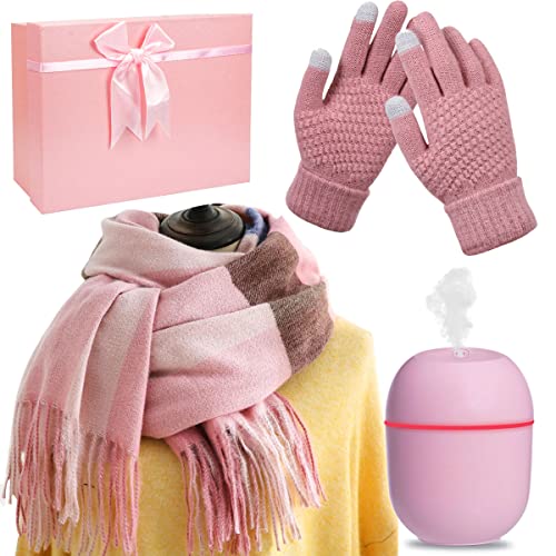 Humidificador Guantes Bufanda Juegos de regalo para Mujer, Mini Humidificador Portátil Silencioso para Oficina Coche Dormitorio, Bufandas y Guante para Mujer Regalos de Invierno para Mujeres