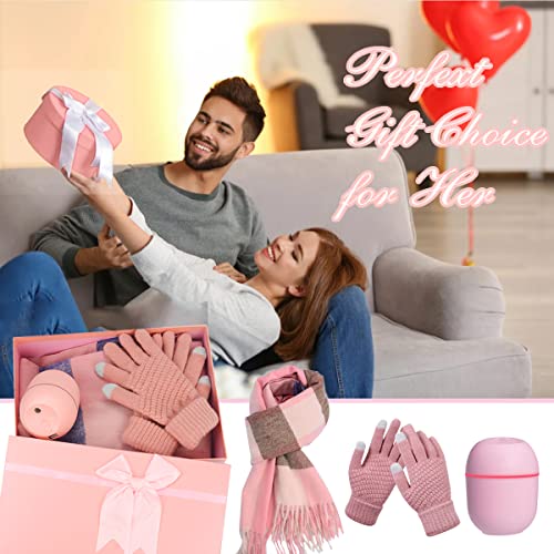 Humidificador Guantes Bufanda Juegos de regalo para Mujer, Mini Humidificador Portátil Silencioso para Oficina Coche Dormitorio, Bufandas y Guante para Mujer Regalos de Invierno para Mujeres