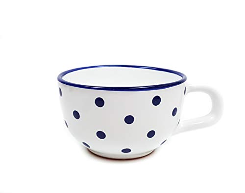 Húngaro nikat cerámica Jumbo Taza de té blanco con mano bemalten oscuro puntos azules