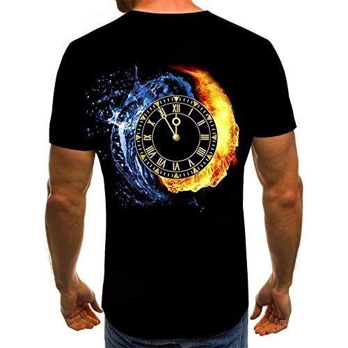 HUUDNHYK Camiseta de Hombre Ice Fire Watch, Camiseta Informal de Manga Corta con Cuello Redondo y Estampado de Moda en 3D, Camiseta Informal