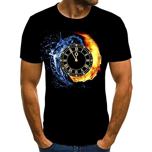 HUUDNHYK Camiseta de Hombre Ice Fire Watch, Camiseta Informal de Manga Corta con Cuello Redondo y Estampado de Moda en 3D, Camiseta Informal