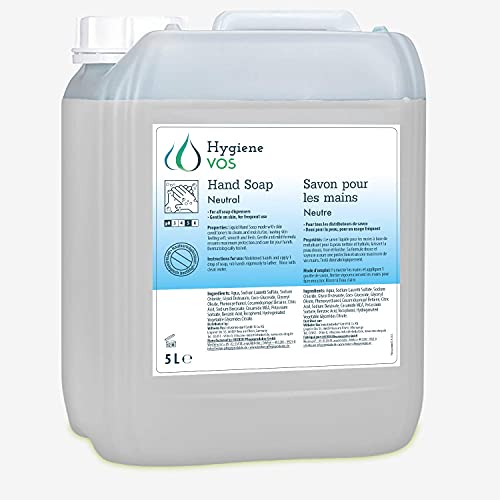 Hygiene VOS 5 litros Jabón Líquido de Manos neutro sin perfume pH Neutro de Uso Diario. Fórmula Extra Suave y Biodegradable. Envase Económico de 5L, para Todo Tipo de Dispensadores