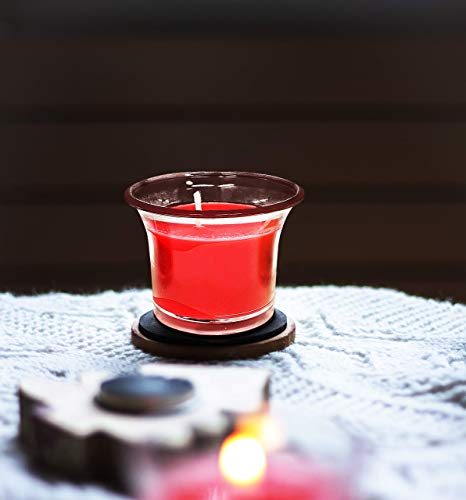 Hyoola Velas Votivas con Perfume - Velas Aromáticas en Vaso Transparente - Velas Perfumadas con Manzana y Canela - Rojo - 12 Horas de Combustión - Pack de 4 - Hechas en Europa