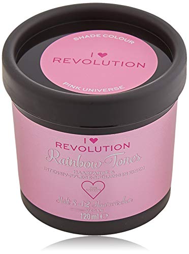 I Heart Revolution Rainbow Tones - Tinte semipermanente y acondicionador en uno, lavable con 8 - 12 lavados, vegano, reutilizable, 120 ml, rosa universo