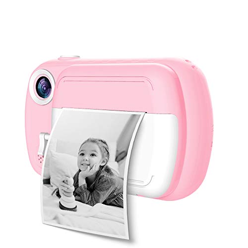 i-Paint P9 Cámara instantánea para Niños, Impresión B/N en Papel térmico, Cámara 1080P Cámara Digital FHD, LCD de 3,5", Micro SD de 32 GB, Color Rosa