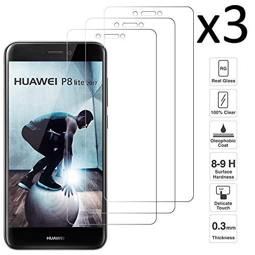 iGlobalmarket [Pack Ahorro - 3 Unidades] Protector de Pantalla Huawei P8 Lite 2017, Vidrio Templado, sin Burbujas, Alta Definicion, 9H Dureza, Resistente a Arañazos