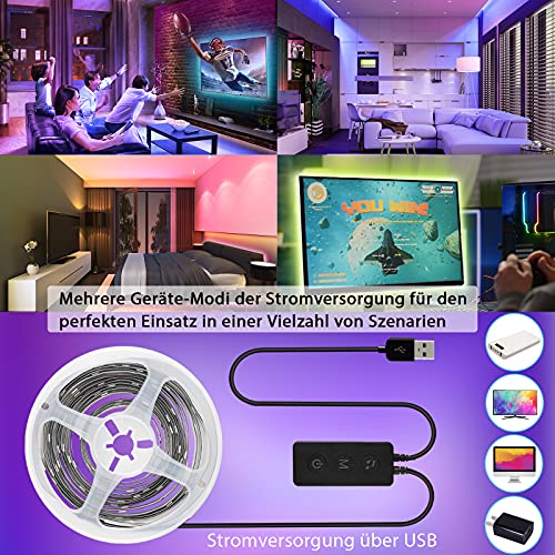 Iluminación de fondo LED para TV, tira RGB 4 m televisores 45 a 75 pulgadas y PC, alimentación por USB, con control aplicación LED, iluminación inteligente sincronizada música