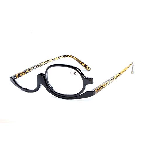 Inconpro 1x Lupa Gafas de Maquillaje,Gafas de Lectura, Lente Abatible,Gafas con Lente Que Gira para Ayudarte con el Maquillaje Flip up Negro