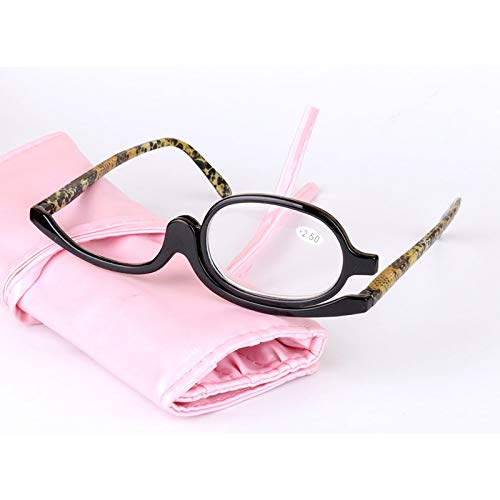 Inconpro 1x Lupa Gafas de Maquillaje,Gafas de Lectura, Lente Abatible,Gafas con Lente Que Gira para Ayudarte con el Maquillaje Flip up Negro