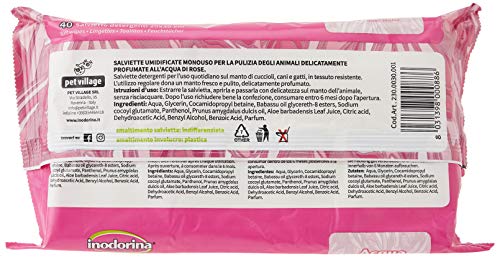 Inodorina Toallitas Desinfectantes para Perros y Gatos Refresh Agua de Rosas (40 Unidades). Toallitas Húmedas de Higiene para Mascotas, Tejido Resistente Sin Alcohol. No Testado en Animales