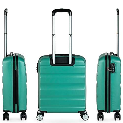 ITACA - Maleta Cabina Avion Pequeña Rígida ABS de Viaje con 4 Ruedas Hombre Mujer 55x40x20 cm. Trolley Equipaje de Mano de Marca ITACA. Práctica y Ligera. Candado con Combinación. T7, Color Aguamarina