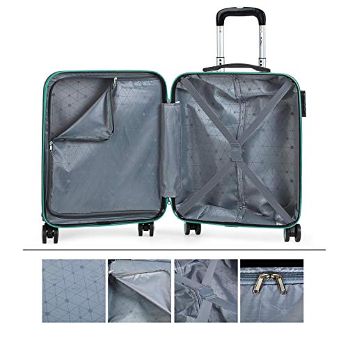 ITACA - Maleta Cabina Avion Pequeña Rígida ABS de Viaje con 4 Ruedas Hombre Mujer 55x40x20 cm. Trolley Equipaje de Mano de Marca ITACA. Práctica y Ligera. Candado con Combinación. T7, Color Aguamarina