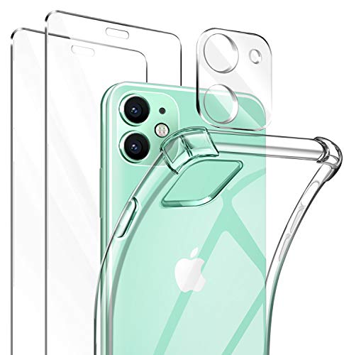 ivencase Funda Compatible con iPhone 11 Transparente, 2 Pack Cristal Templado y cámara Protector de Pantalla, Silicona Transparente TPU Carcasa Protector Airbag Anti-Choque Anti-arañazos Carcasa