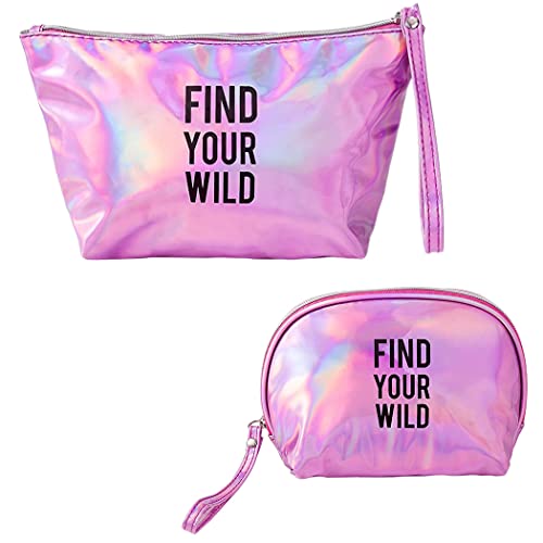 IYOU 2 Paquete Bolsa de Maquillaje Colocar Rosa Láser Impermeable Bolsas de Cosméticos Viaje Club Nocturno Fiesta Bolsas de Aseo Moda Mano Tenencia Bolsas de Shell por Mujeres y Chicas