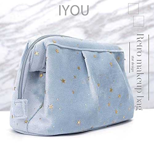 IYOU Moda Terciopelo Bolso de Cosméticos Estrella Azul Maquillaje bolsas Belleza Organizador Mano Bolsa de sujeción Portátil Viaje Maquillaje Bolsas de aseo por Mujeres y Chicas