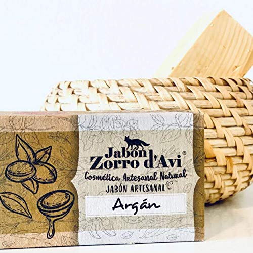 Jabón Zorro D’Avi | Jabón Natural de Argán | 120 gr | para Pieles Sensibles y Secas | Jabón Biodegradable Zero Waste | Hidratante, Calmante y Regenerador | Fabricado en España