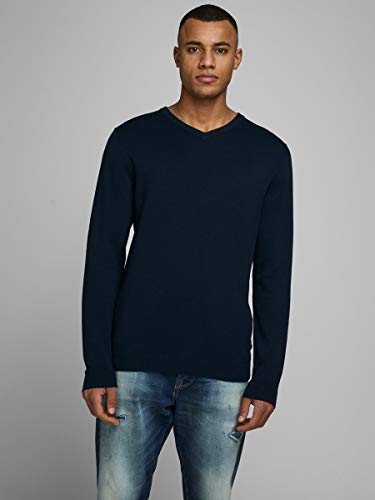 Jack & Jones Jjebasic Knit V-Neck Noos Suéter, Azul (Navy), L para Hombre