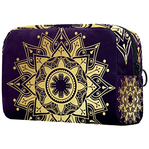 JARARINGO Bolsa de cosméticos Golden Mandala Floral Grande Cosmético Bolsa Organizador Multifuncional Bolsas de Viaje