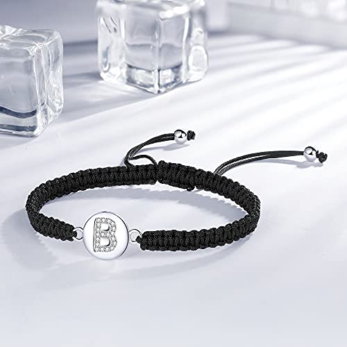 J.Endéar Pulsera Hecha A Mano con Letra Inicial B Mujer Niña Plata 925 Cadena de Filigrana Trenzada Joyería con Nombre Personalizado