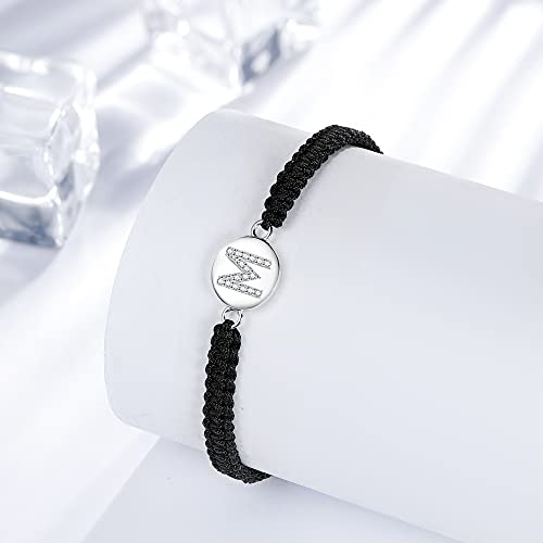 J.Endéar Pulsera Hecha A Mano con Letra Inicial M Mujer Niña Plata 925 Cadena de Filigrana Trenzada Joyería con Nombre Personalizado