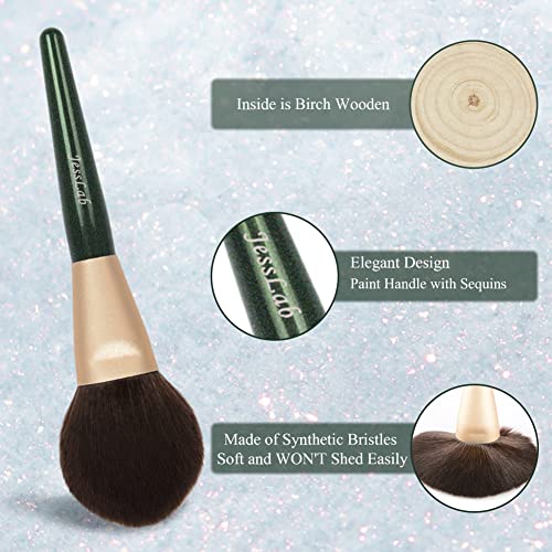 JessLab Brocha Polvos, Mango de Madera Brocha de Maquillaje para Polvos Powder Brush Maquillaje Brochas para Polvo Prensado Polvo de Fijación, Cerdas Sintéticas - 1 Pieza