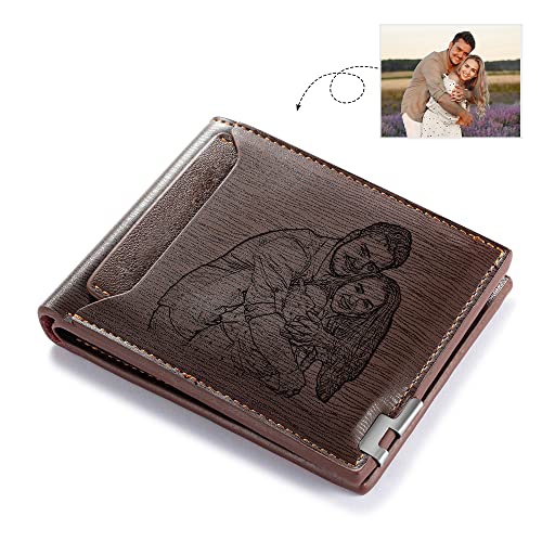 Jeweidea Cartera de piel personalizada con alfabeto y foto para hombre, con nombre grabado y letra, cartera plegable con tarjetero RFID para marido, padre, novio, para cumpleaños del día del padre(#2)