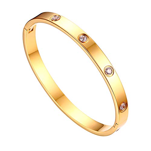 JewelryWe Pulsera de mujer de acero inoxidable con strass color plata/dorado/rosaoro regalo, Acero inoxidable