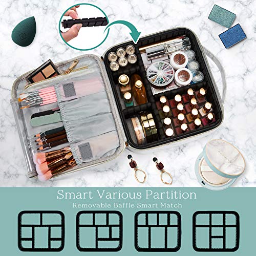 Joligrace Neceser Maquillaje Bolsa de Maquillaje Cosméticos Portátil Neceser Beauty Case de Viaje Estuche Maquillaje Profesional Cuero de PU ,Mármol