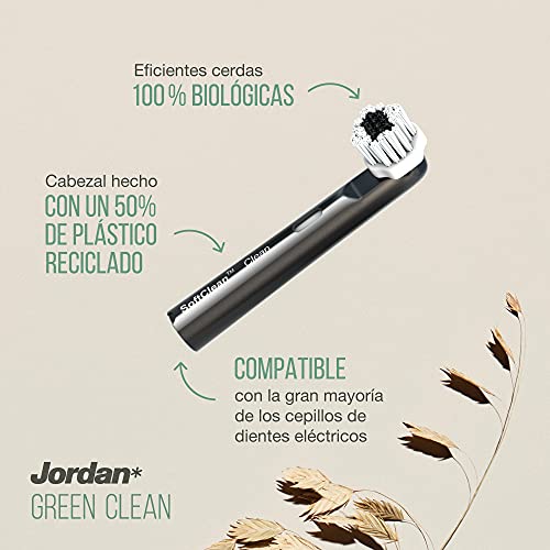 Jordan ® | Cabezal de repuesto Green Clean para cepillo de dientes eléctirco | Cabezales de cepillo de dientes eléctricos sostenibles | Compatible con Oral B | Pack 2 Unidades