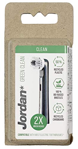 Jordan ® | Cabezal de repuesto Green Clean para cepillo de dientes eléctirco | Cabezales de cepillo de dientes eléctricos sostenibles | Compatible con Oral B | Pack 2 Unidades