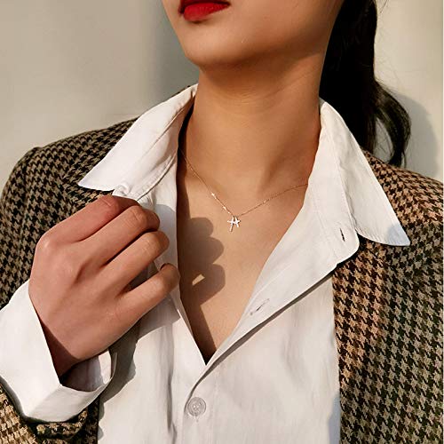 Jsmhh Collar Colgante S925 Collar de Plata Cruzada Femenino Luz de Lujo Niche Diseño Sense Japón y Corea del Sur All-Match Exquisite Clavícula Cadena Mujeres Collar