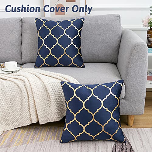 Juego de 2 Fundas de Cojín Azul Marino Abstracto Geométrico Estampado Dorado Marroquí Cuatrifolio Funda de Almohada Decorativas Hogar para Sofá, Silla, Patio, Muebles de Exterior, 18 x 18