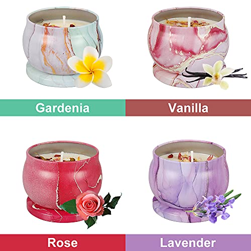 Juego de 4 Velas Perfumadas, Caja de Regalo Decorativa,Cera de Soja Natural con 4 Aromas Florales, Regalo de Mujer, 35*4 horas de , Decoración de Mesa,Combustión para Baño, Yoga